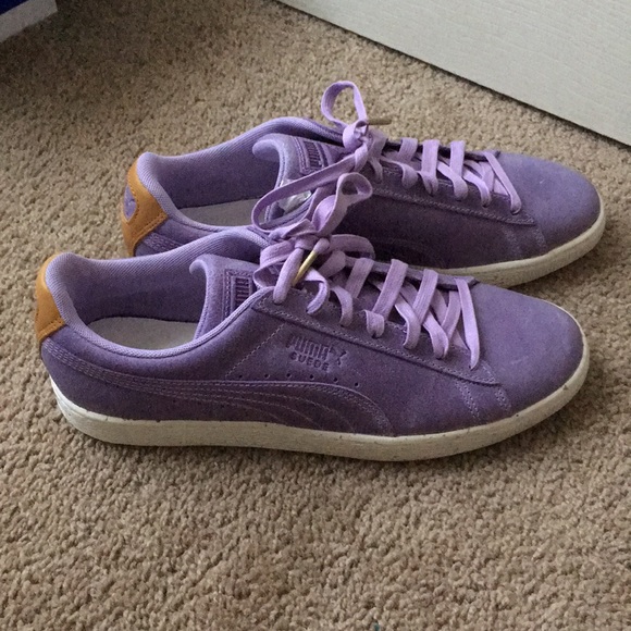 purple and gold puma shoes
